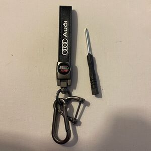 Audi Key Fob Keychain in Black Leather with Logo NWT